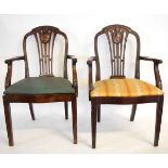 Set of six 19th century mahogany armchairs with open work back splat with oval carved lozenge on