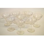 Good quality set of 8 champagne glasses with faceted stem on a circular foot