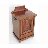 Edwardian mahogany and satinwood inlaid purdonium with inlaid panel to front, with decorative cast