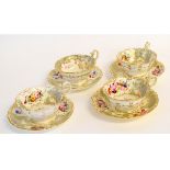 19th century, possibly Coalport, floral and gilded part tea wares, comprising four cups and saucers