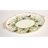 19th century, possibly English, tray, decorated with butterflies among foliage, with a gilded rim (