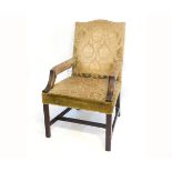 Georgian mahogany small proportioned Gainsborough chair with shaped arms, with upholstered seat,