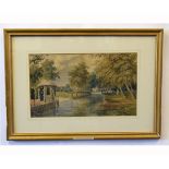 William Frederick Austin, signed watercolour, Norwich river view, 25 x 42cms