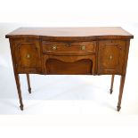 George III mahogany serpentine fronted sideboard fitted centrally with two drawers, flanked either