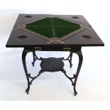 Edwardian mahogany envelope card table fitted with green baize interior and single drawer with