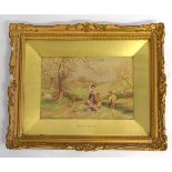 Vernon Foster, signed watercolour, Country scene with figures, 16 x 24cms