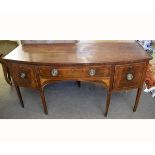 Georgian mahogany bow fronted large sideboard, fitted centrally with single drawer flanked either