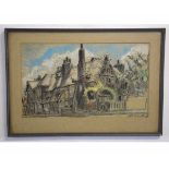 J de la Foncineple, signed and indistinctly dated, pastel, Buildings, 26 x 44cms