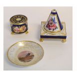 Three 19th century pieces of Chamberlain Worcester to include a conical snuffer on a square base