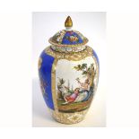 19th century Augustus Rex lidded vase with painted panels of classical figures in a landscape scene,