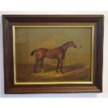 A C, initialled two modern oils on board, Horses in stables, 17 x 25cms and 22 x 30cms (2)