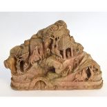 20th century heavily carved soapstone study of a mountainous scene with pagoda roof tops with