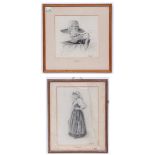 John Duvall (1834-1881), 2 pencil drawings, both signed lower right, Study of an Italianate lady and