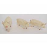 Two Beswick white glazed pigs, "C H Wall Queen 40" and the other "C H Wall Boy 53", together with