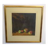 P Barwick, signed and dated Nov 65, mixed media, Still Life of apples, 35 x 35cms