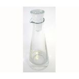 Good quality modern clear glass conical formed decanter with a heavy conical stopper, 34cms tall