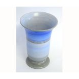 Shelley grey and blue ribbed trumpet vase with printed mark to base, 20cms tall