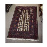 Caucasian wool rug, central panel geometric designs within multi gull border, 150cm x 89cm