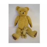 Large vintage teddy bear and one smaller example, height 66cm and 21cm (2)