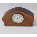 Early 20th century mahogany and boxwood line inlaid mantel timepiece, the arched case with inlaid