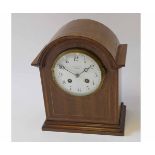 Early 20th century mahogany, kingwood and boxwood line inlaid mantel clock, the arched case with