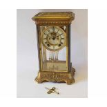 Late 19th century American four-glass mantel clock, Ansonia, the plinth shaped case with cast and