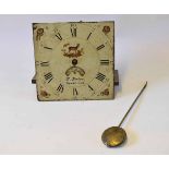 An associated 30-hour longcase clock movement and dial, the 28cms square first period painted