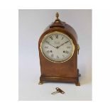 Late 20th century mahogany and boxwood line inlaid mantel clock, Comitti - London, the arched case