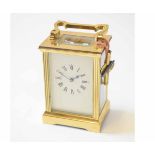 Late 20th century French lacquered brass carriage timepiece, the lever platform escapement to a