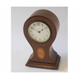 Mid-20th century mahogany and boxwood line inlaid mantel timepiece, the waisted case with inset