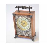 Late 19th century and later oak cased and silvered brass mounted timepiece, the rectangular case