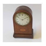 Early 20th century mahogany and boxwood line inlaid mantel timepiece, retailed by Aldred & Son -