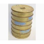 Brass set of six cylindrical graduated sieves by the Engineering Laboratory Equipment Ltd of London,