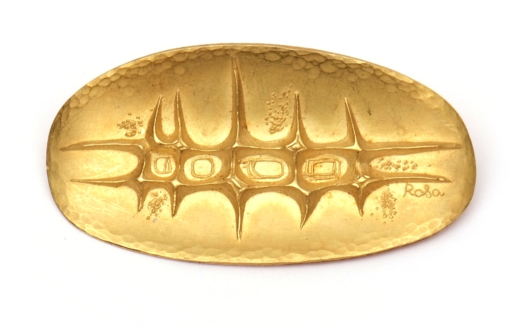 Italian oval shaped abstract brooch, circa 1970, the polished and textured design signed beneath "