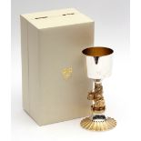 Elizabeth II parcel gilt and silver commemorative goblet, the polished bowl and heraldic lion column