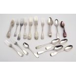 Mostly 19th century composite Fiddle pattern part flatware service comprising twelve each dinner