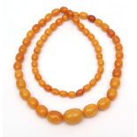 Amber type bead necklace, a single row with 62 oblong beads graduated from 7mm to 30mm, approx 101.