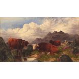 CHARLES EDWARD BRITTAN (1837-1888) Cattle in a mountain landscape watercolour, signed and dated 1877