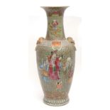 Large Chinese famille rose Canton style porcelain vase decorated with reserves of courtiers in