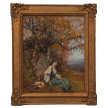 HENRY JOHN YEEND KING RBA (1855-1924) Shepherdess resting under a tree oil on board, signed lower