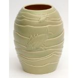 Bretby Art Deco vase decorated with fish on a stepped green ground in Art Deco style, 26cm high