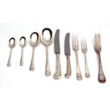 Composite Elizabeth II Hanoverian rat-tail pattern flatware and cutlery service for twelve,