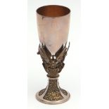 Elizabeth II commemorative goblet, of polished form to a gilt detailed stem depicting an eagle,