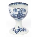 Very rare Lowestoft egg cup, circa 1765, painted in underglaze blue with a pagoda and flowering tree