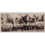 HARRY BECKER (1865-1928) Plough team black and white etching 15 x 36cm Provenance: Wildlife Art