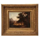 CIRCLE OF RICHARD WILSON (1713-1782) Figures in Arcadian landscape oil on panel 21 x 28cm