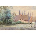 THOMAS MACKAY (1851-1920) Lady before a cottage watercolour, signed and dated 1886 lower left 15 x