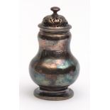 William IV baluster caster, the polished body with pierced and pull off cover raised on a