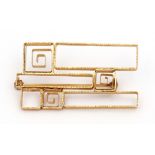 Yellow metal Italian geometric textured design brooch, circa 1970, by Atelier des Orfeveres, stamped