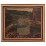 AR KATHLEEN TYSON RA RSMA (1898-1982) "Looe Harbour" oil on canvas, signed lower right 63 1/2 x 72cm